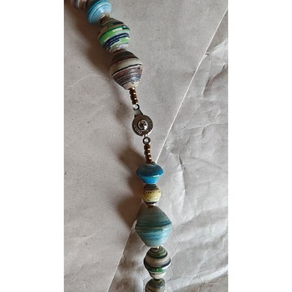 VTG Teng Yue Necklace Colorful Paper Beads Single Strand Snap Close Signed - Picture 10 of 11